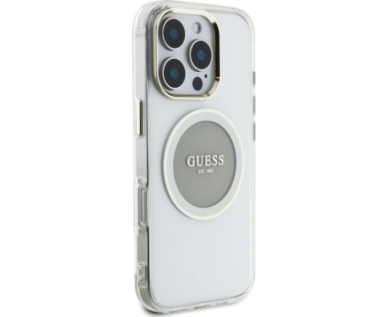 Case Guess IML Metal Colored Circle Classic Logo MagSafe Aizsargapvalks priekš iPhone 16 Pro / pelēks Neoriģinālie Maciņi