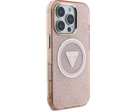 Case Guess IML Metal Glitter 4G Circle Triangle MagSafe Aizsargapvalks priekš iPhone 16 Pro Max / rozā Neoriģinālie Maciņi