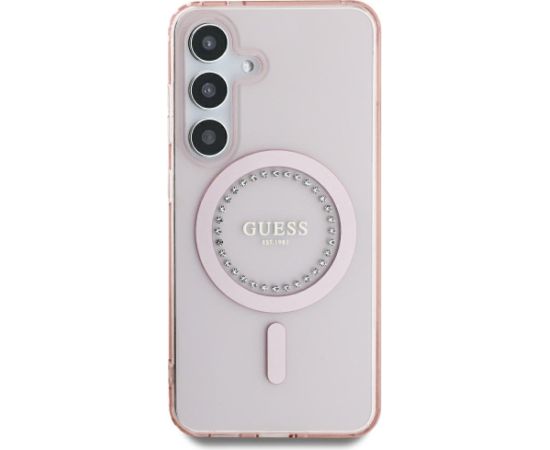 Case Guess Rhinestones Printed Classic Logo MagSafe Aizsargapvalks priekš Samsung Galaxy S25 / rozā Neoriģinālie Maciņi