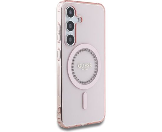 Case Guess Rhinestones Printed Classic Logo MagSafe Aizsargapvalks priekš Samsung Galaxy S25 / rozā Neoriģinālie Maciņi