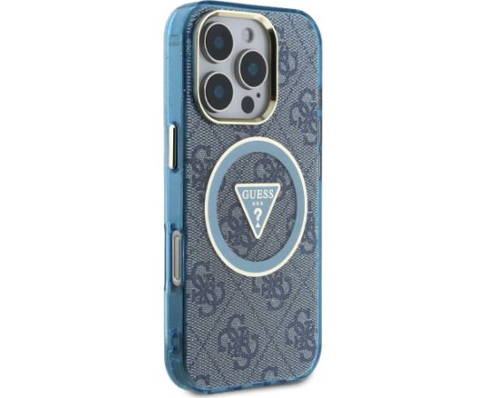 Case Guess IML Metal Glitter 4G Circle Triangle MagSafe Aizsargapvalks priekš iPhone 16 Pro Max / zils Neoriģinālie Maciņi