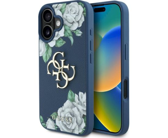 Case Guess Grained Roses Big 4G logo Aizsargapvalks priekš iPhone 16 / zils Neoriģinālie Maciņi