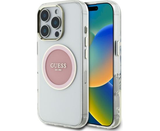 Guess IML Metal Colored Circle Classic Logo MagSafe Case Aizsargapvalks priekš iPhone 16 Pro / rozā Neoriģinālie Maciņi