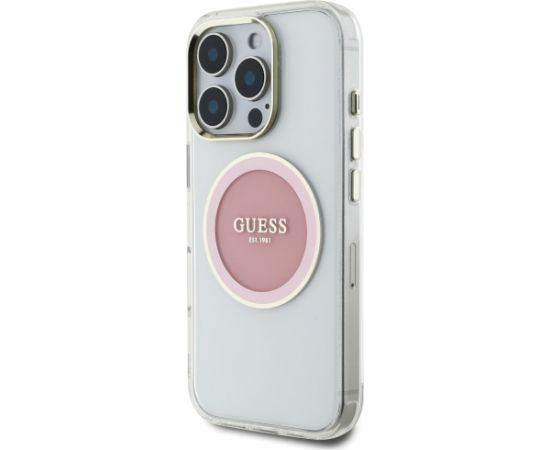 Guess IML Metal Colored Circle Classic Logo MagSafe Case Aizsargapvalks priekš iPhone 16 Pro / rozā Neoriģinālie Maciņi
