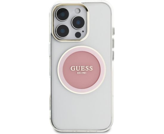 Guess IML Metal Colored Circle Classic Logo MagSafe Case Aizsargapvalks priekš iPhone 16 Pro / rozā Neoriģinālie Maciņi