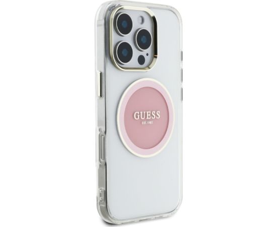 Guess IML Metal Colored Circle Classic Logo MagSafe Case Aizsargapvalks priekš iPhone 16 Pro / rozā Neoriģinālie Maciņi