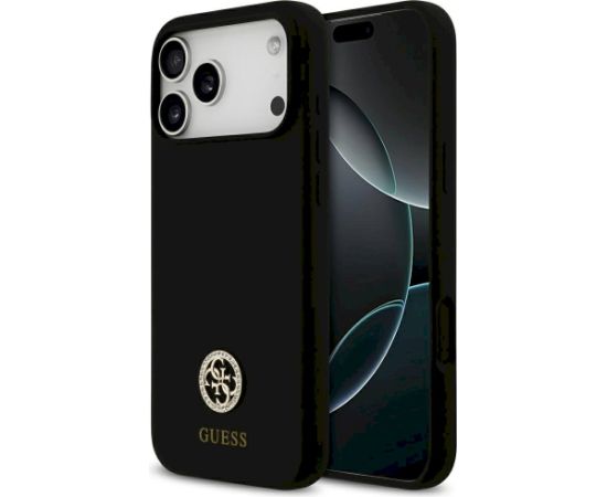 Guess Silicone Logo Strass 4G MagSafe Case Aizsargapvalks priekš iPhone 17 Pro Max / melns Neoriģinālie Maciņi