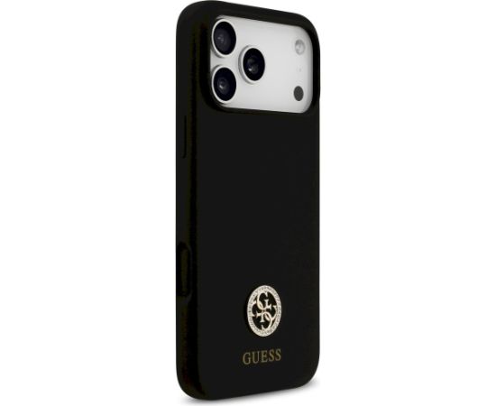 Guess Silicone Logo Strass 4G MagSafe Case Aizsargapvalks priekš iPhone 17 Pro Max / melns Neoriģinālie Maciņi