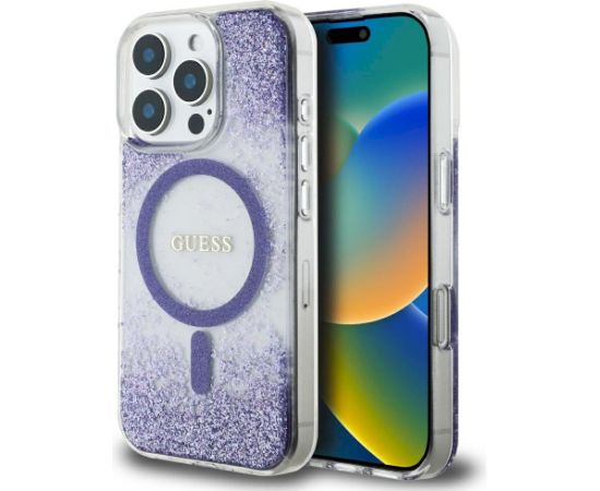 Guess HC Resin Bottom Glitter Case Aizsargapvalks priekš iPhone 16 Pro Max MagSafe / violets Neoriģinālie Maciņi