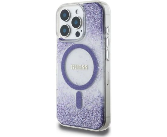 Guess HC Resin Bottom Glitter Case Aizsargapvalks priekš iPhone 16 Pro Max MagSafe / violets Neoriģinālie Maciņi