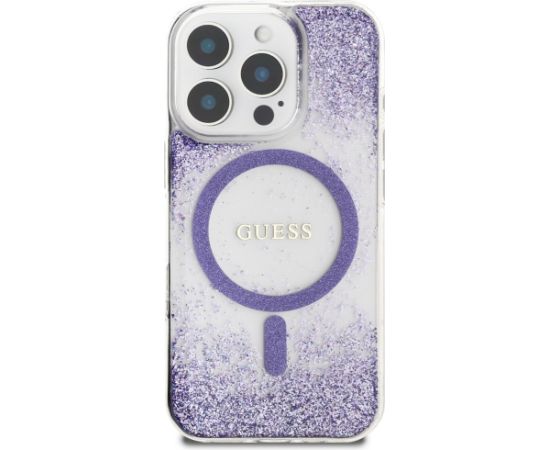 Guess HC Resin Bottom Glitter Case Aizsargapvalks priekš iPhone 16 Pro Max MagSafe / violets Neoriģinālie Maciņi