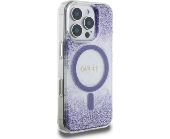 Guess HC Resin Bottom Glitter Case Aizsargapvalks priekš iPhone 16 Pro Max MagSafe / violets Neoriģinālie Maciņi