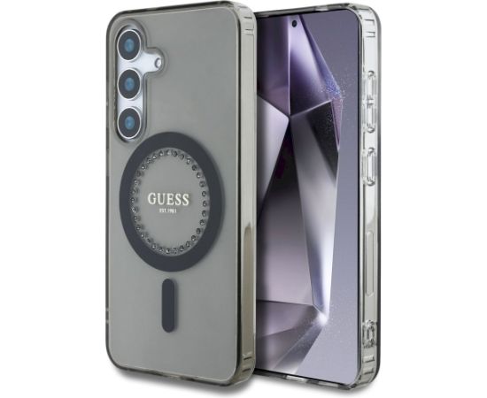 Case Guess Rhinestones Printed Classic Logo MagSafe Aizsargapvalks priekš Samsung Galaxy S25 / melns Neoriģinālie Maciņi
