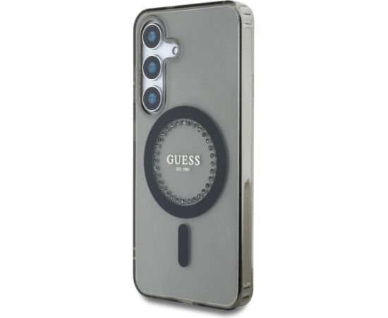 Case Guess Rhinestones Printed Classic Logo MagSafe Aizsargapvalks priekš Samsung Galaxy S25 / melns Neoriģinālie Maciņi