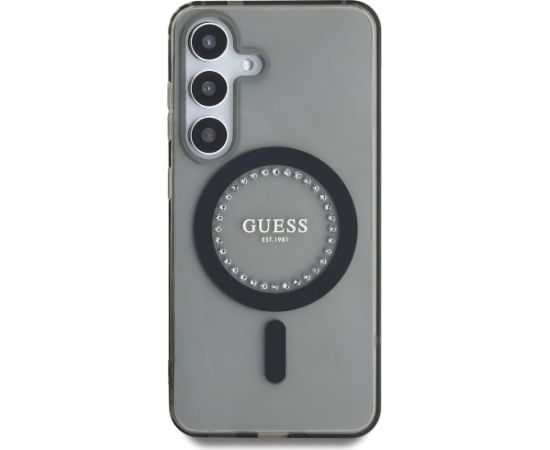 Case Guess Rhinestones Printed Classic Logo MagSafe Aizsargapvalks priekš Samsung Galaxy S25 / melns Neoriģinālie Maciņi