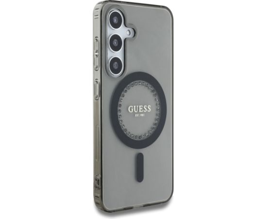 Case Guess Rhinestones Printed Classic Logo MagSafe Aizsargapvalks priekš Samsung Galaxy S25 / melns Neoriģinālie Maciņi
