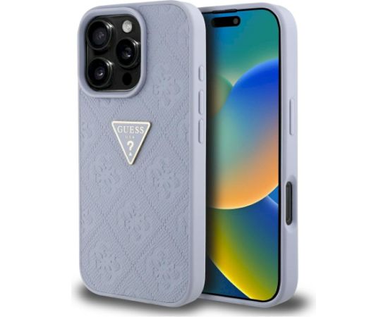 Case Guess Hot Stamp 4G Pattern Triangle Metal Logo Aizsargapvalks priekš iPhone 16 Pro / violets Neoriģinālie Maciņi