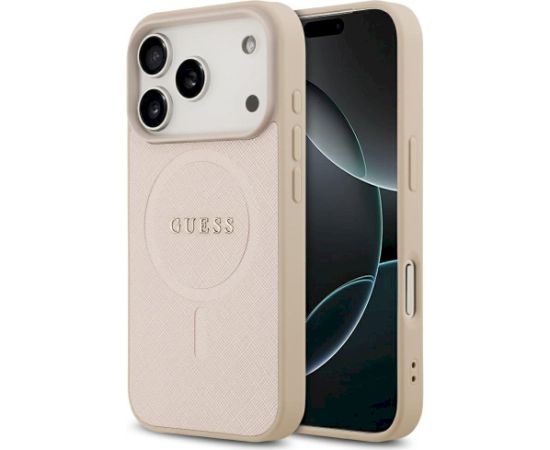 Guess Saffiano Classic Logo MagSafe Aizsargapvalks priekš iPhone 17 Pro / rozā Neoriģinālie Maciņi