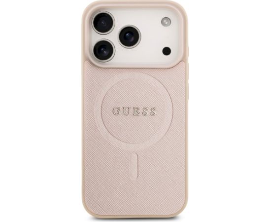 Guess Saffiano Classic Logo MagSafe Aizsargapvalks priekš iPhone 17 Pro / rozā Neoriģinālie Maciņi
