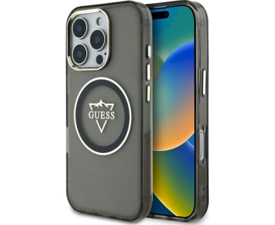 Case Guess IML Metal Mountain Logo MagSafe Aizsargapvalks priekš iPhone 16 Pro Max / melns Neoriģinālie Maciņi
