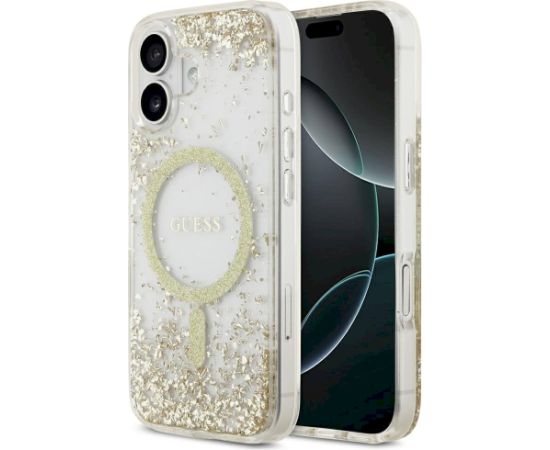 Guess Resin Bottom Glitter MagSafe case Aizsargapvalks priekš iPhone 17 / zelta Neoriģinālie Maciņi