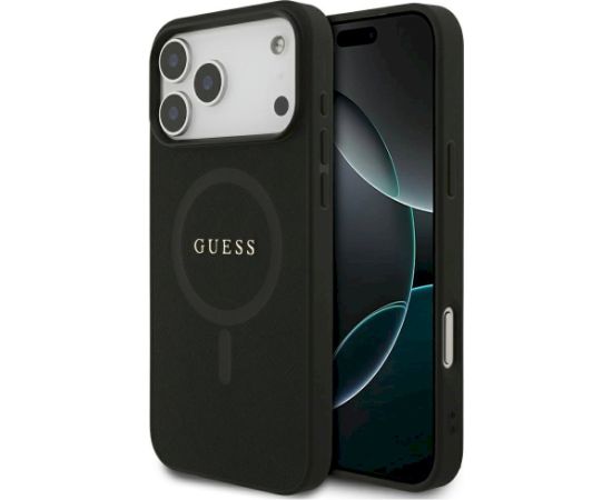 Guess Saffiano Classic Logo MagSafe Case Aizsargapvalks priekš iPhone 17 Pro Max / melns Neoriģinālie Maciņi