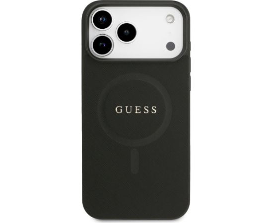 Guess Saffiano Classic Logo MagSafe Case Aizsargapvalks priekš iPhone 17 Pro Max / melns Neoriģinālie Maciņi