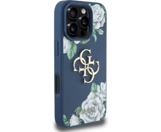 Case Guess Grained Roses Big 4G logo Aizsargapvalks priekš iPhone 16 Pro / zils Neoriģinālie Maciņi