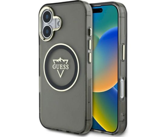 Guess IML Metal Mountain Logo MagSafe Case Aizsargapvalks priekš iPhone 16 / melns Neoriģinālie Maciņi