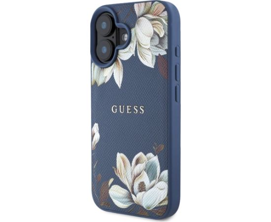 Case Guess Grained Printed Flower Pattern MagSafe Защитный чехол для iPhone 16 / синий Чехлы - альтернативные