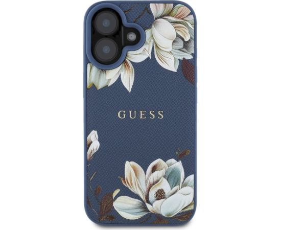 Case Guess Grained Printed Flower Pattern MagSafe Защитный чехол для iPhone 16 / синий Чехлы - альтернативные