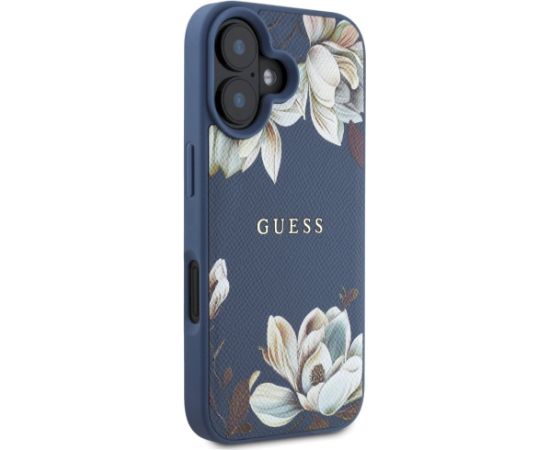 Case Guess Grained Printed Flower Pattern MagSafe Защитный чехол для iPhone 16 / синий Чехлы - альтернативные