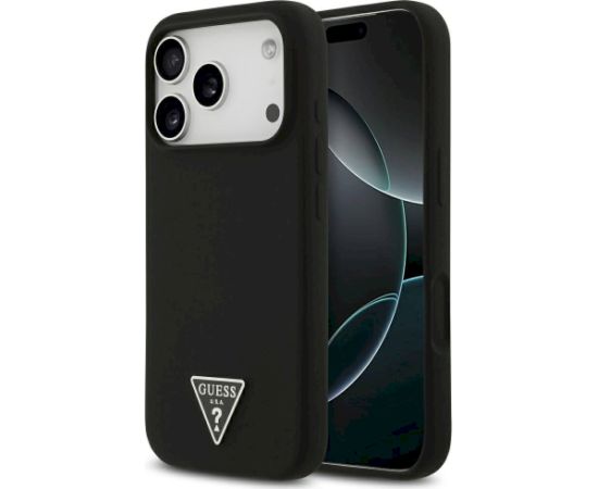 Case Guess Silicone Triangle Logo MagSafe Aizsargapvalks priekš iPhone 17 Pro Max / melns Neoriģinālie Maciņi