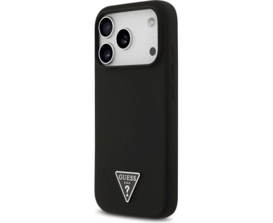 Case Guess Silicone Triangle Logo MagSafe Aizsargapvalks priekš iPhone 17 Pro Max / melns Neoriģinālie Maciņi