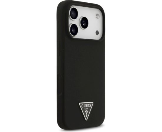 Case Guess Silicone Triangle Logo MagSafe Aizsargapvalks priekš iPhone 17 Pro Max / melns Neoriģinālie Maciņi