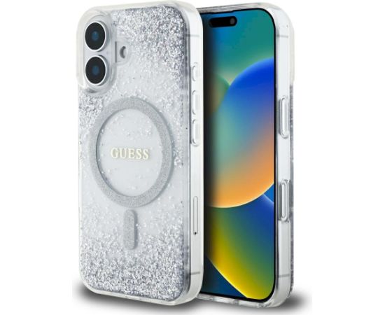 Case Guess HC Resin Bottom Glitter Aizsargapvalks priekš iPhone 16 MagSafe / sudraba Neoriģinālie Maciņi