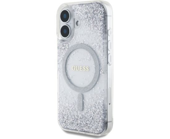 Case Guess HC Resin Bottom Glitter Aizsargapvalks priekš iPhone 16 MagSafe / sudraba Neoriģinālie Maciņi