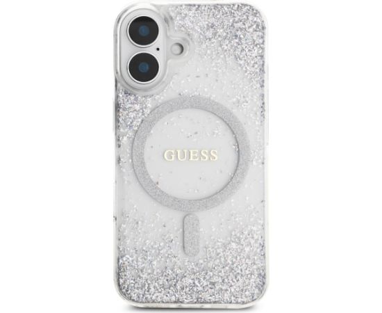 Case Guess HC Resin Bottom Glitter Aizsargapvalks priekš iPhone 16 MagSafe / sudraba Neoriģinālie Maciņi