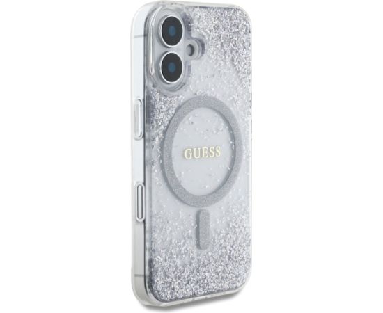 Case Guess HC Resin Bottom Glitter Aizsargapvalks priekš iPhone 16 MagSafe / sudraba Neoriģinālie Maciņi
