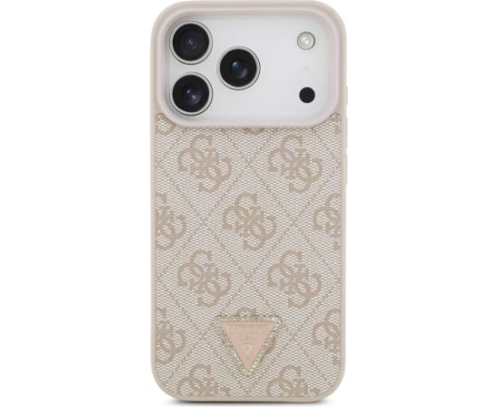 Guess Leather 4G Triangle Strass MagSafe Case Aizsargapvalks priekš iPhone 17 Pro / rozā Neoriģinālie Maciņi