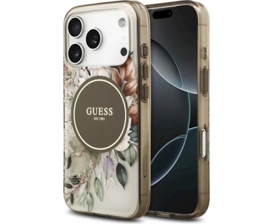 Guess IML Flower & Tonal Circle MagSafe case Aizsargapvalks priekš iPhone 17 Pro / brūns Neoriģinālie Maciņi