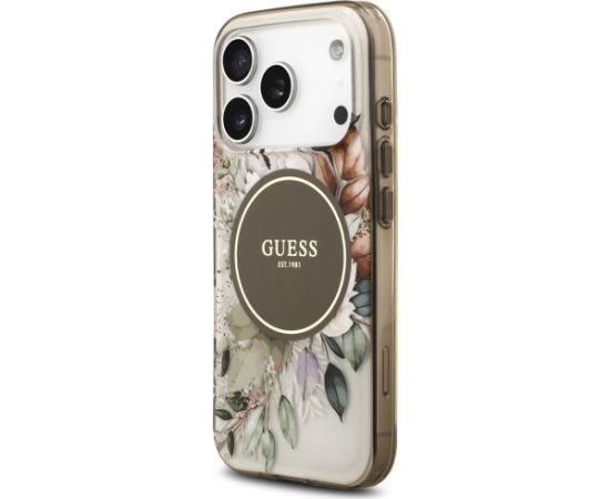 Guess IML Flower & Tonal Circle MagSafe case Aizsargapvalks priekš iPhone 17 Pro / brūns Neoriģinālie Maciņi