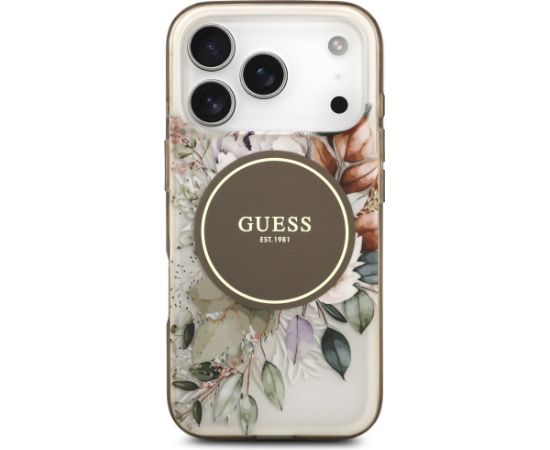 Guess IML Flower & Tonal Circle MagSafe case Aizsargapvalks priekš iPhone 17 Pro / brūns Neoriģinālie Maciņi