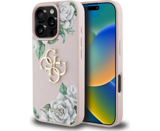Case Guess Grained Roses Big 4G logo Aizsargapvalks priekš iPhone 16 Pro Max / rozā Neoriģinālie Maciņi