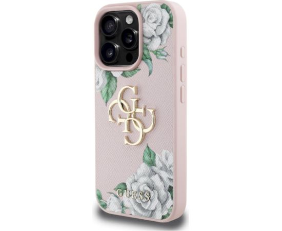 Case Guess Grained Roses Big 4G logo Aizsargapvalks priekš iPhone 16 Pro Max / rozā Neoriģinālie Maciņi