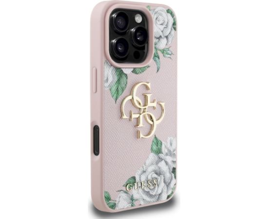 Case Guess Grained Roses Big 4G logo Aizsargapvalks priekš iPhone 16 Pro Max / rozā Neoriģinālie Maciņi