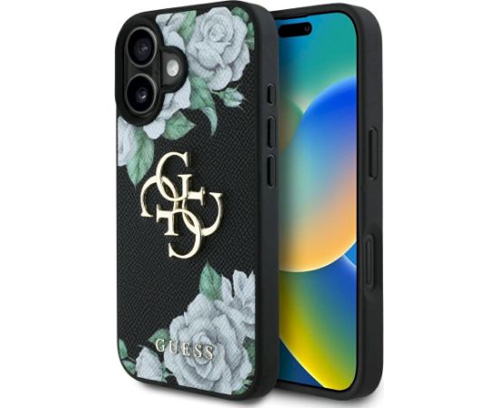Case Guess Grained Roses Big 4G logo Aizsargapvalks priekš iPhone 16 / melns Neoriģinālie Maciņi