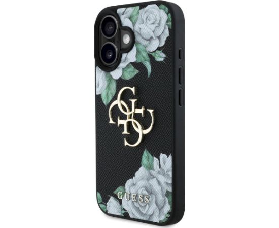 Case Guess Grained Roses Big 4G logo Aizsargapvalks priekš iPhone 16 / melns Neoriģinālie Maciņi