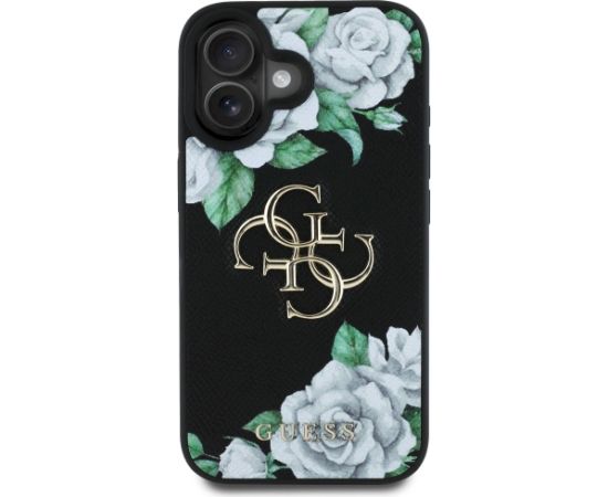 Case Guess Grained Roses Big 4G logo Aizsargapvalks priekš iPhone 16 / melns Neoriģinālie Maciņi