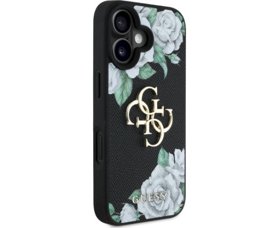 Case Guess Grained Roses Big 4G logo Aizsargapvalks priekš iPhone 16 / melns Neoriģinālie Maciņi
